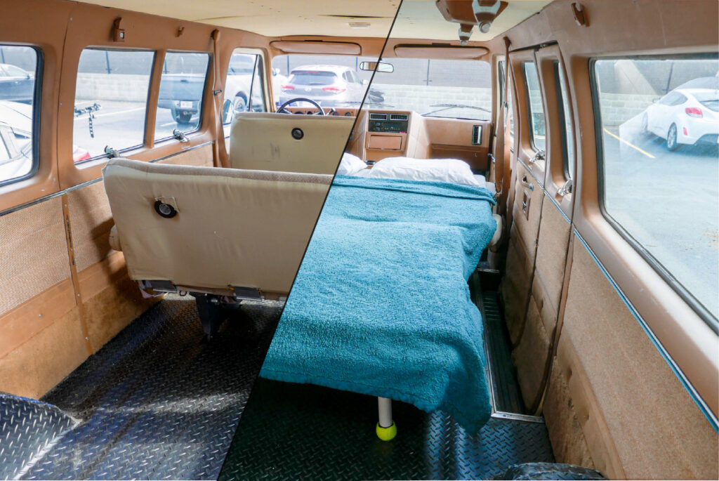 Van seats that clearance fold into a bed